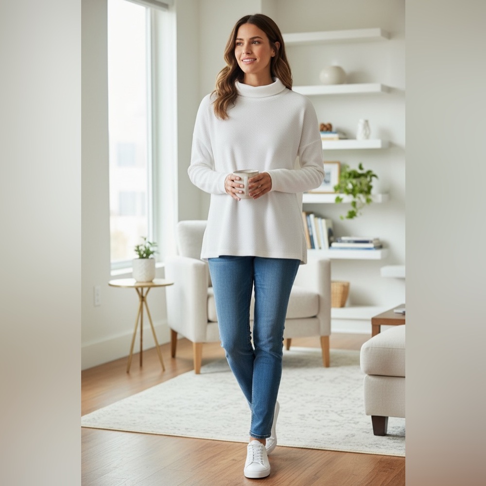 Lands’ End Long-Sleeve Waffle Funnel Neck Top